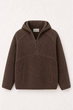 NEW BLUIVY women's soft sherpa fleece half-zip pullover top in espresso